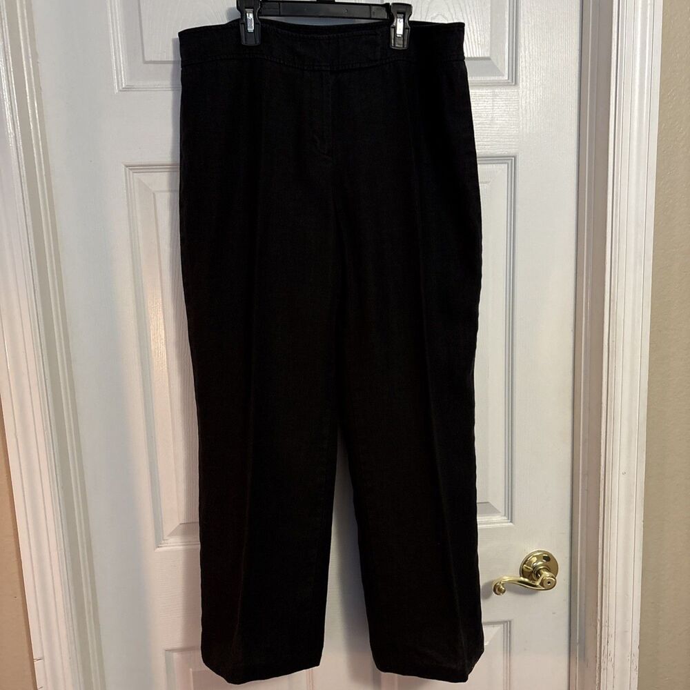 Vtg Talbots Heritage Wide Leg Pure Irish Linen Black Pants Summer Resort,  Sz 14